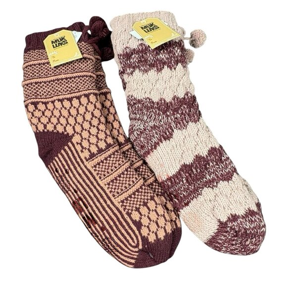 Mukluks Other - MUK LUKS Set of 2 Aloe Infused Textured Cabin Socks Faux Fur Lined NWT L/XL Maro